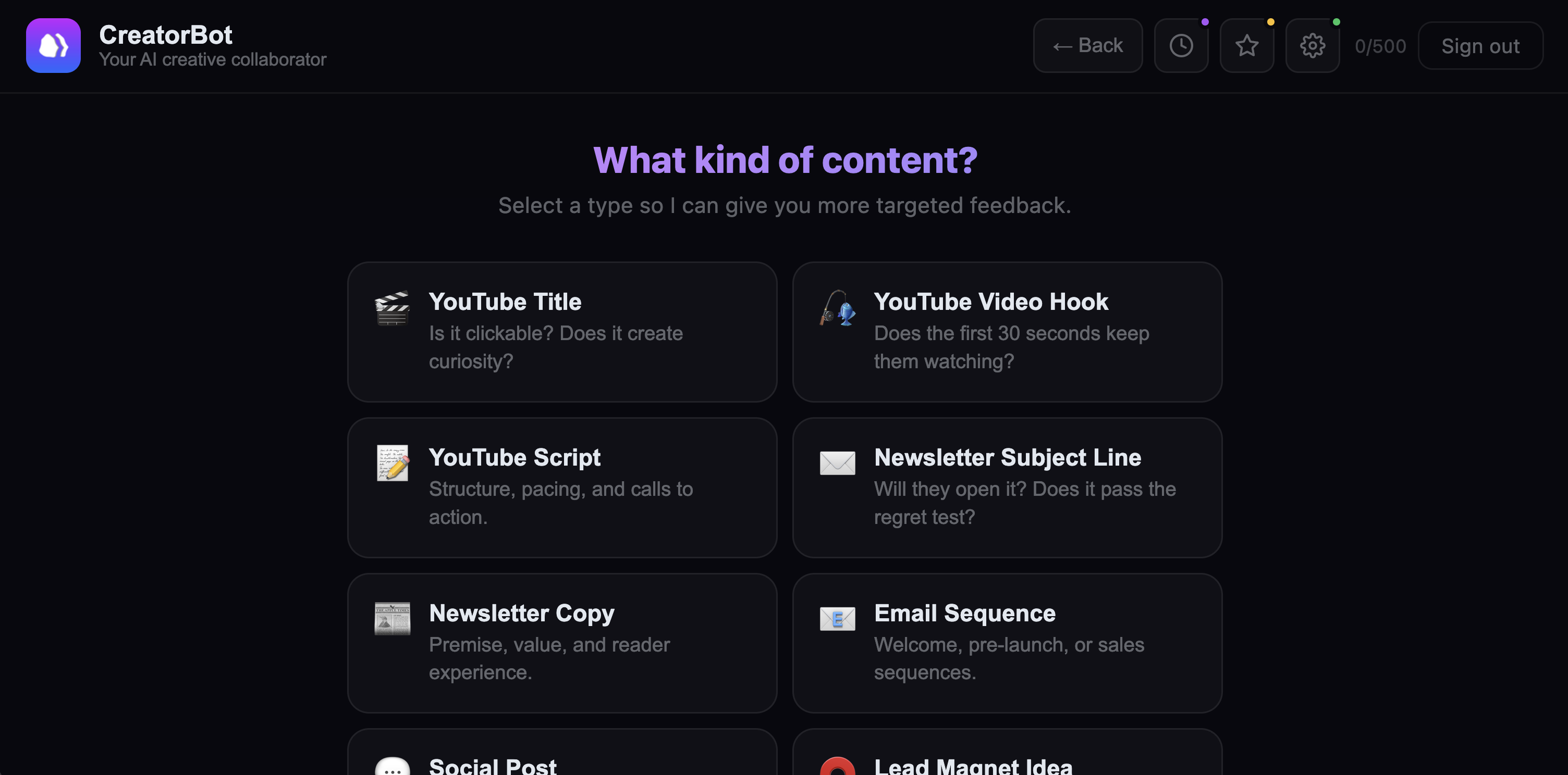 CreatorBot app